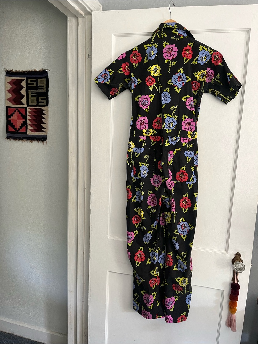 Nooworks Black Floral Jumpsuit with Pink, Blue & Yellow Roses - Picture 7 of 9